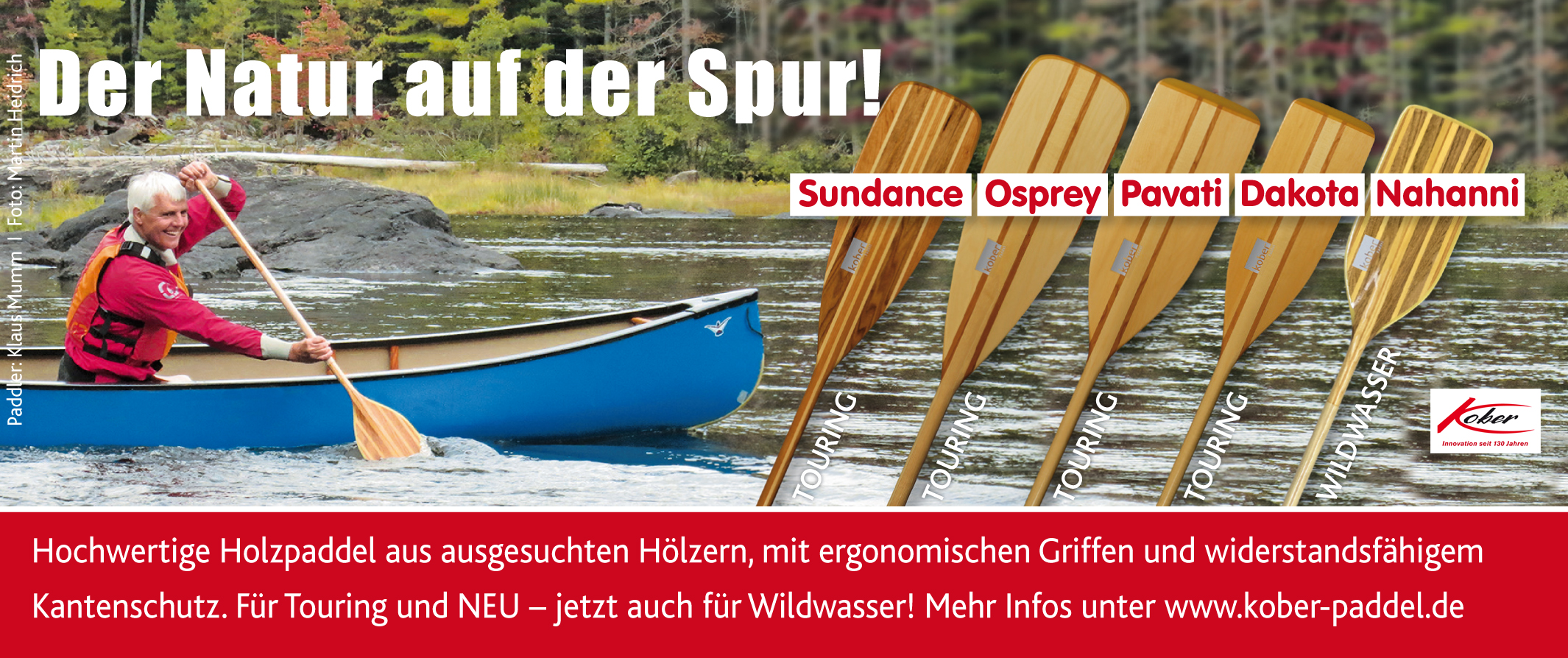 Kober Sundance, Kanupaddel aus Holz, Holzpaddel